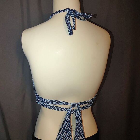 Aerie SwimTop Large  Bikini Halter Open Back Crop Blue - Picture 3 of 6